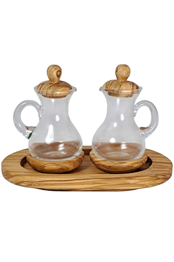 CRUETS SET WITH TRAY - OLIVE WOOD ASSISI