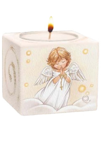 CANDLE HOLDER WOOD ANGEL PRAYING