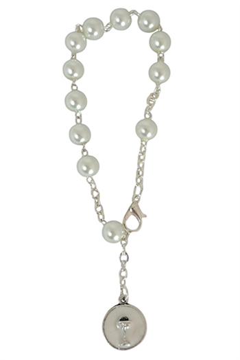 ROSARY BEADS - WHITE WITH HOLY COMMUNION SYMBOL