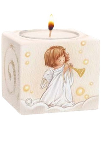 CANDLE HOLDER WOOD ANGEL WITH TRAMP